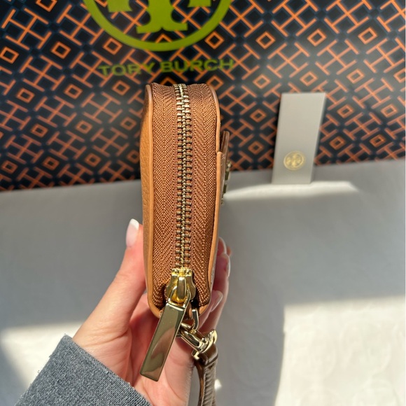 Tory Burch Plaque Wallet Wristlet Bark Gold Tan Brown - Picture 3 of 15